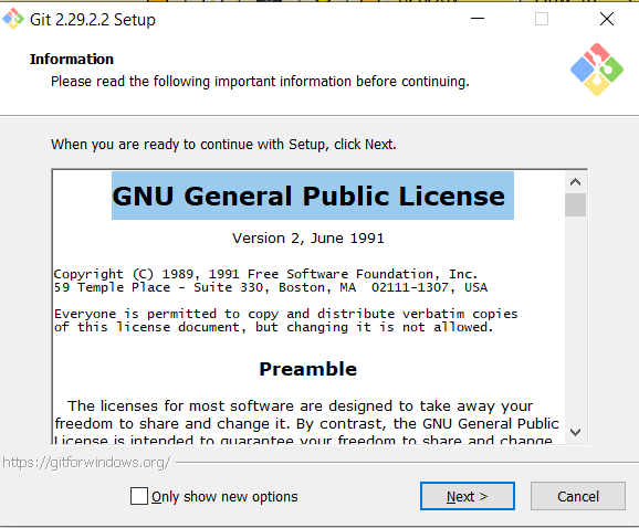 Git Setup - GNU General Public Licence window.